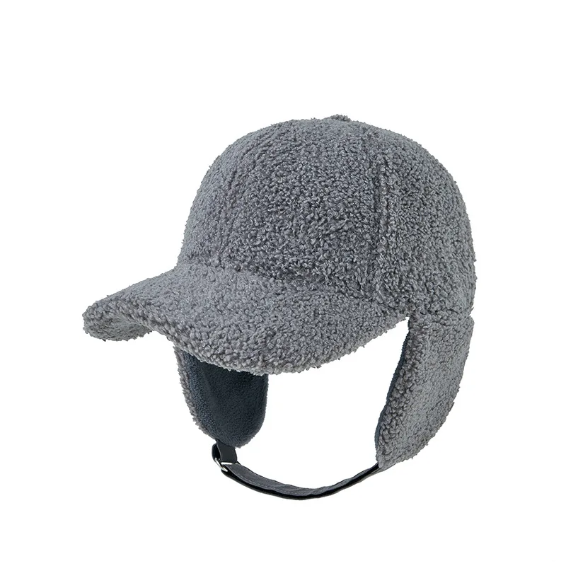 Gorra de béisbol de lana de cordero para hombre y mujer, gorro cálido de talla grande con protección para las orejas, a prueba de frío, de felpa, con lengua de pato, novedad de 2023