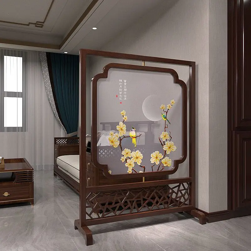 

Solid wood entrance partition living room double-sided embroidery screen blocking decorative home