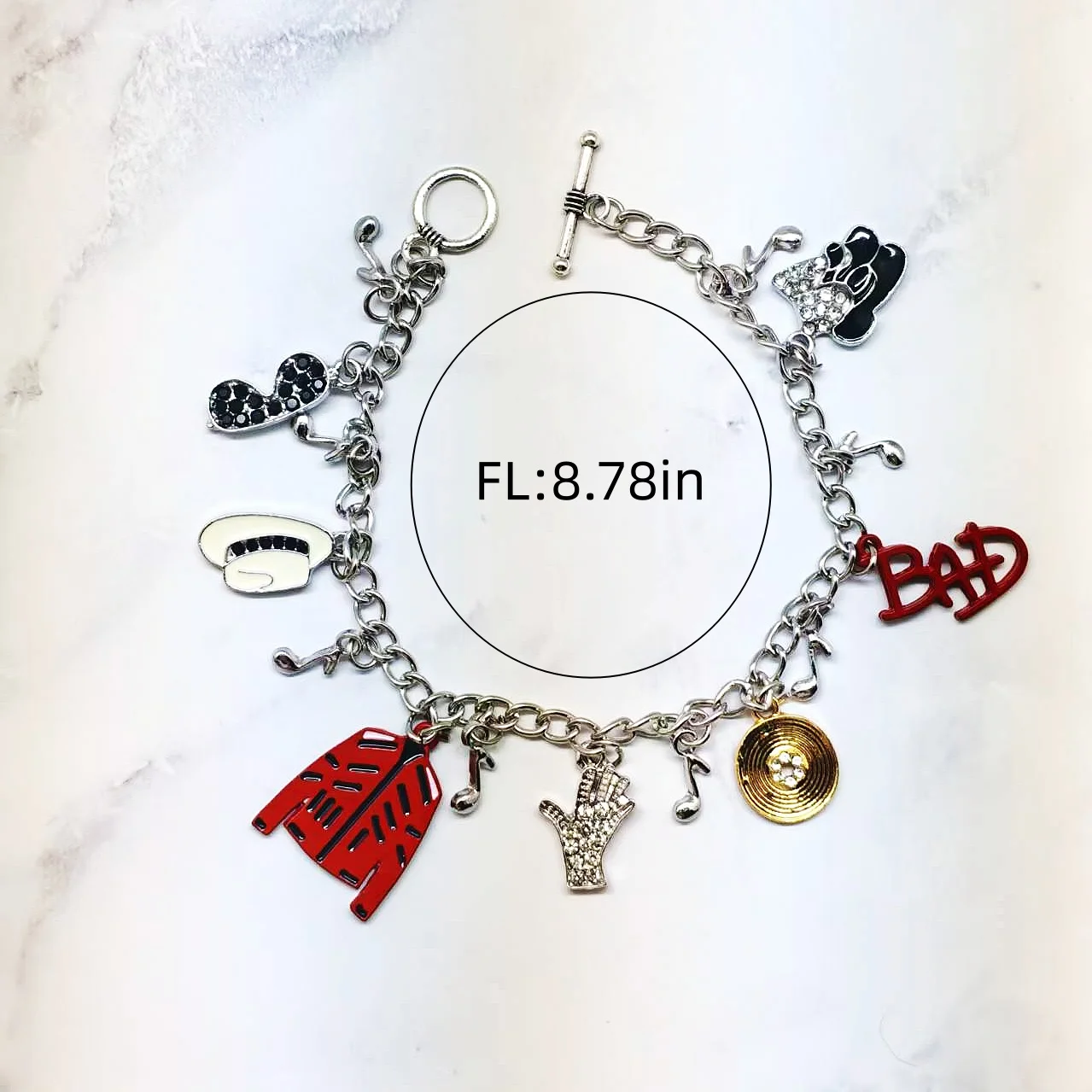 MJ Michael Jackson Dancing Figure Necklace BAD Letter Pendant Necklaces and Charm BraceletPunk Rock Jewelry Gift for Men Women