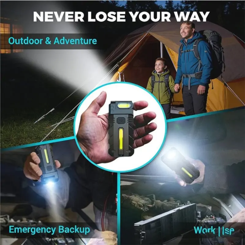 B-T Dual LED Work Light 180° Rotating Head Magnetic Flashlight USB-C Rechargeable Keychain Light