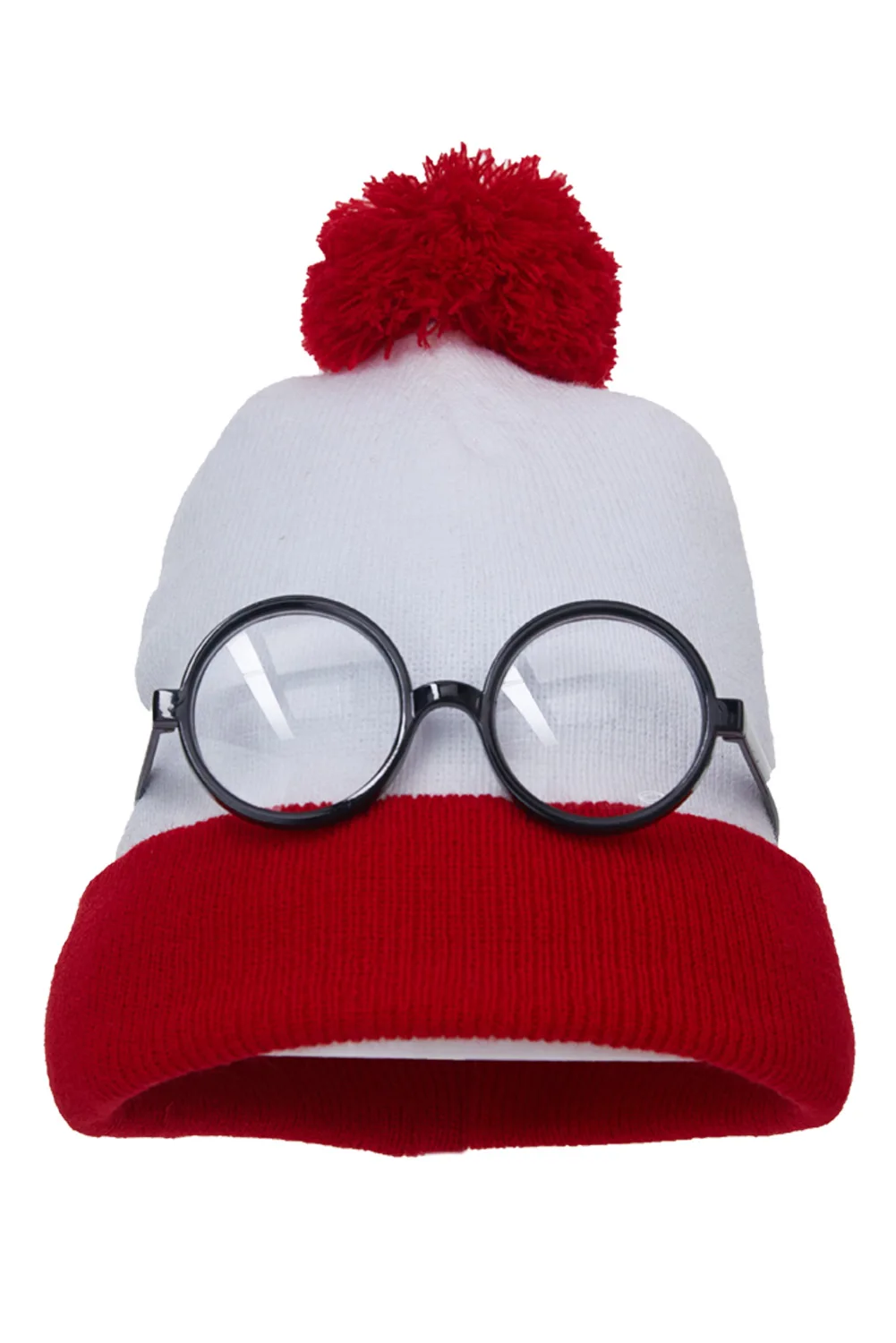 Christmas Adult Men Women  Santa Claus Red Knitted Hat Round Frame Retro Glasses Clothing Accessories Holiday Props