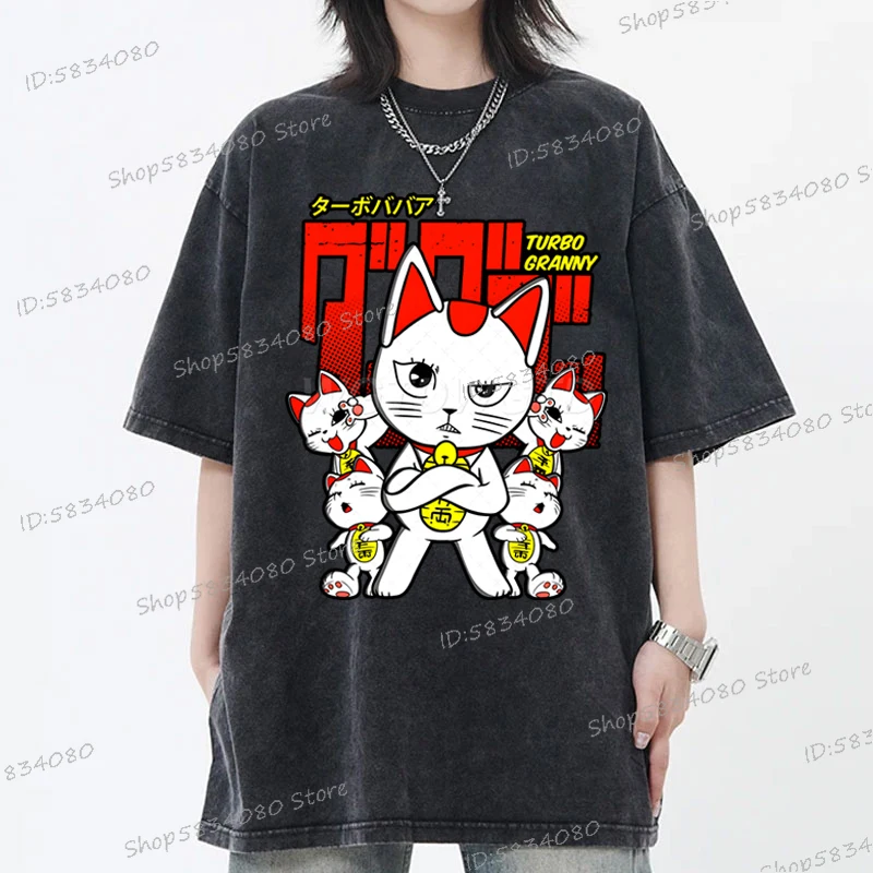 

Anime Dandadan Vintage Wash Cotton T-shirt High Quality Dandadan Cat Anime Apparel Women's Men's Anime Harajuku Street T-Shirt