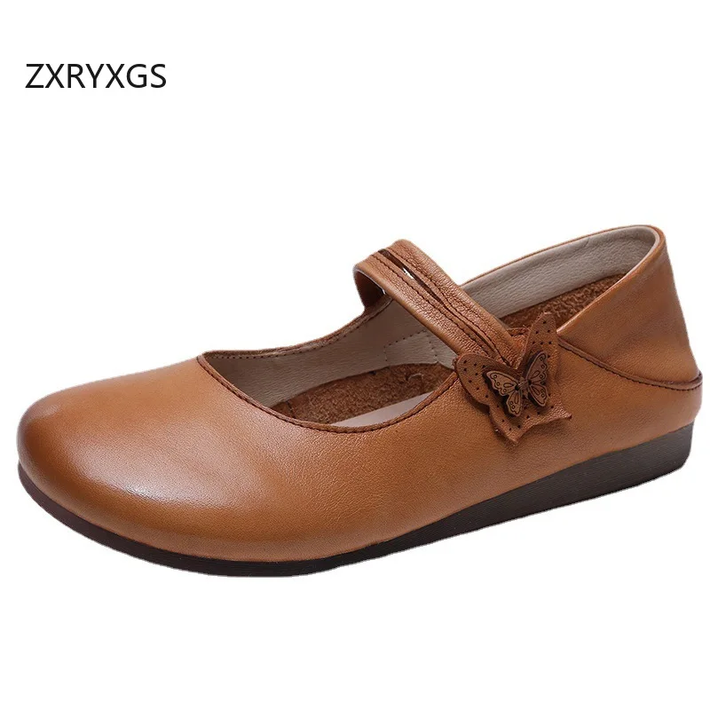 

ZXRYXGS/2025 новые осенние женские туфли из натуральной кожи, удобная элегантная модная обувь на мягкой подошве на плоской подошве, модная обувь для мам на плоской подошве