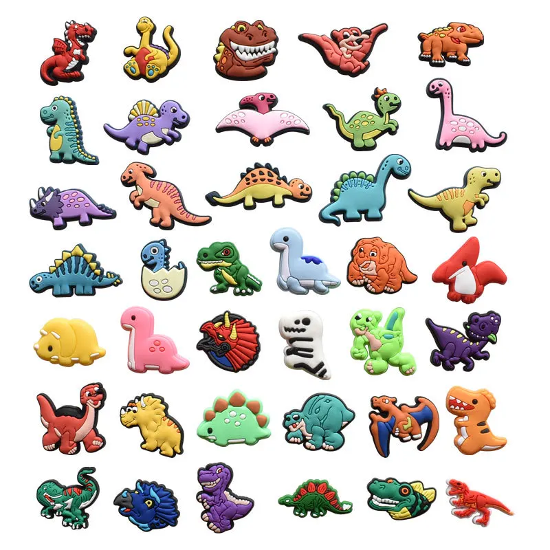 Random 19/39Pcs Cute Dinosaur series Shoe Charms PVC Soft Rubber DIY Detachable Shoe Buckles for Clogs Sandals Decor Gifts