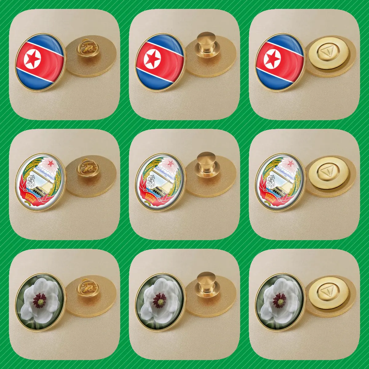 North Korea Koreans Map Flag National Emblem National Flower Brooches Badges Lapel Pins