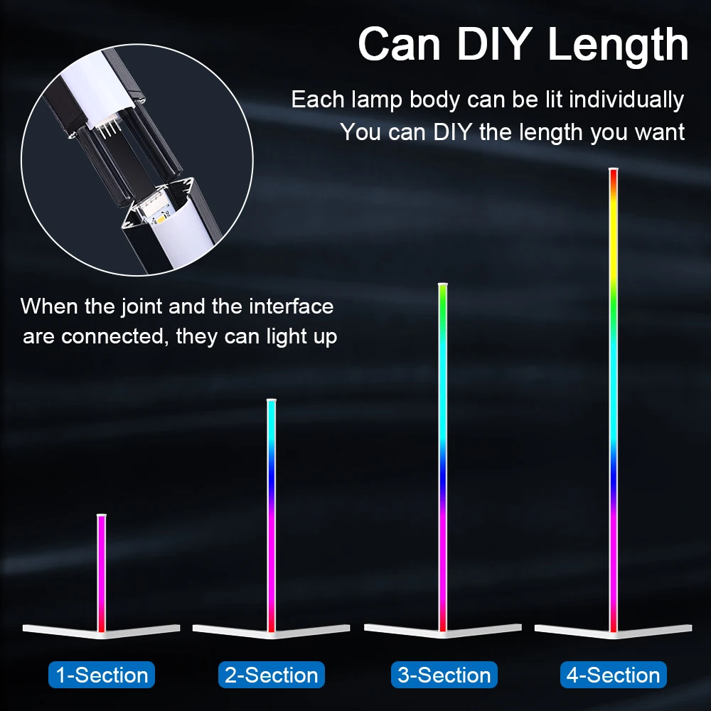 Luz decorativa de Ambiente de piso LED RGB, solo se puede regular y controlar por aplicación Bluetooth para luces de pie de esquina interiores