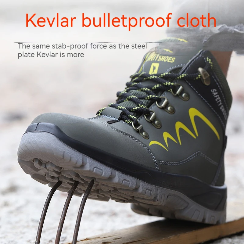 Construction Work Safety Boots Men High Top Steel Toe Safety Shoes Anti-smash Puncture Proof Shoes Non Slip Rubber Work Boots