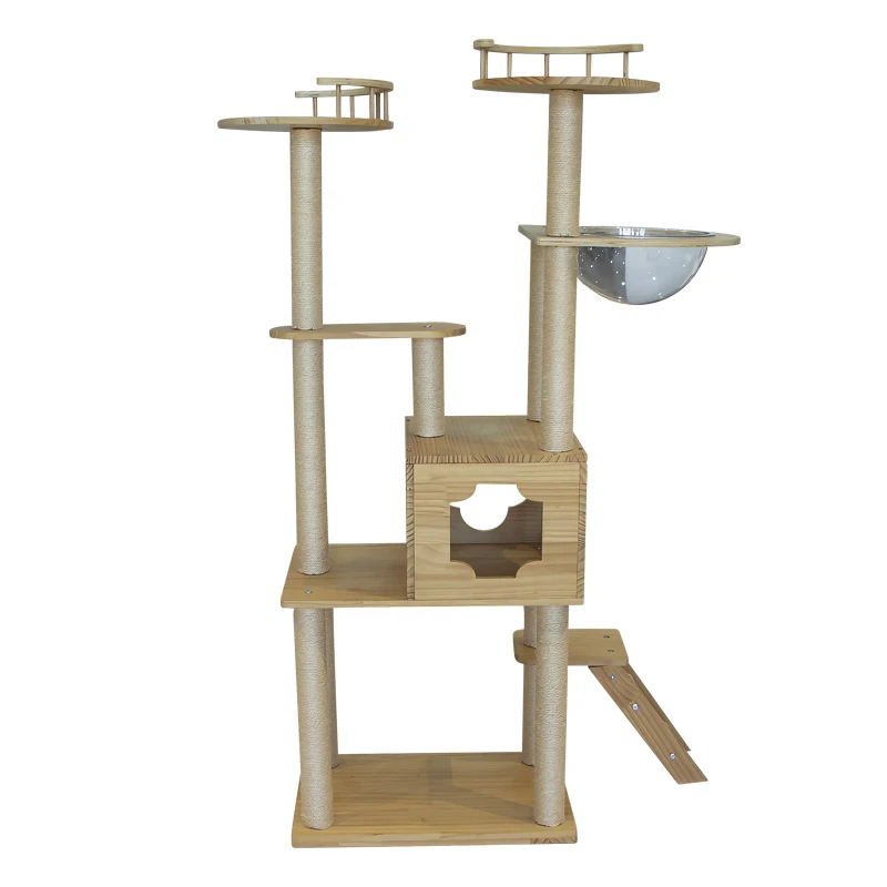 

Wholesale Luxury Wood Large Integrated Multi-layer Cat Nest Cat Tree Scratch Pillars And Rest