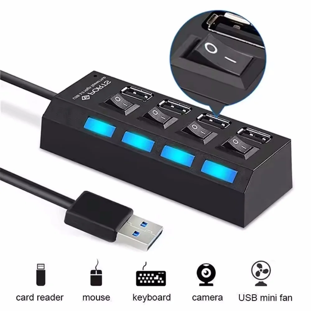 USB 2.0 HUB 4/7 Port Multiple Expander With ON/OFF Switch Multi USB Splitter Hub 4ports 7ports Adapter Computer Accessories