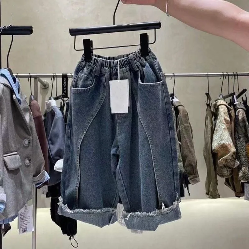 

Streetwear Patchwork Loose Children's Jeans Spring Autumn New Fashion Boy's Jeans Kids Elastic Waist Casual Denim Pants 2-8Year