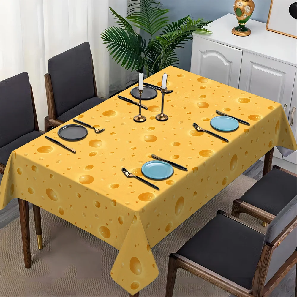 A polyester printed tablecloth with a fashionable cheese pattern, for party decoration