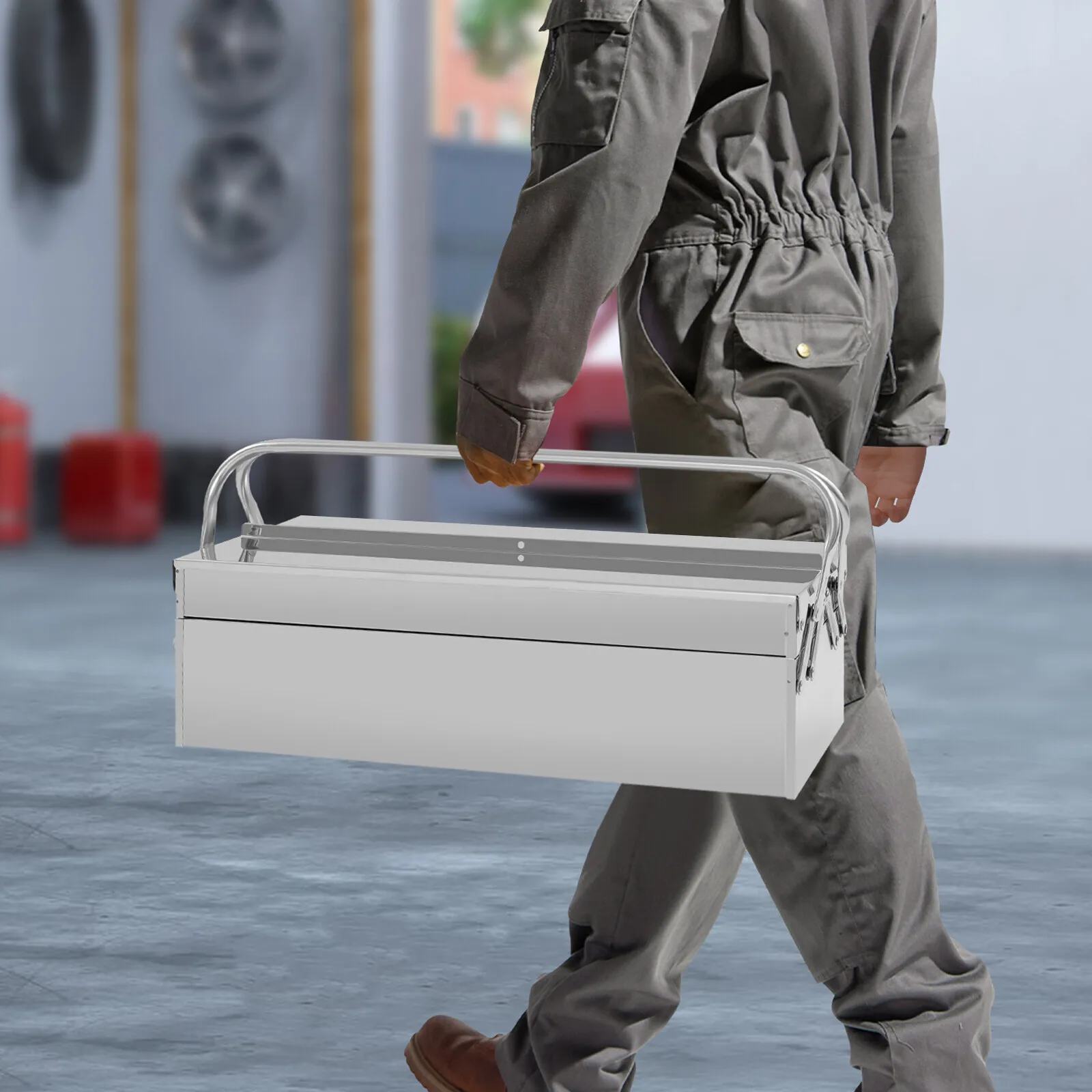2-Layers Multi-Function Tool Organizer Tool Storage Box Folding Tool Box 410 Stainless Steel