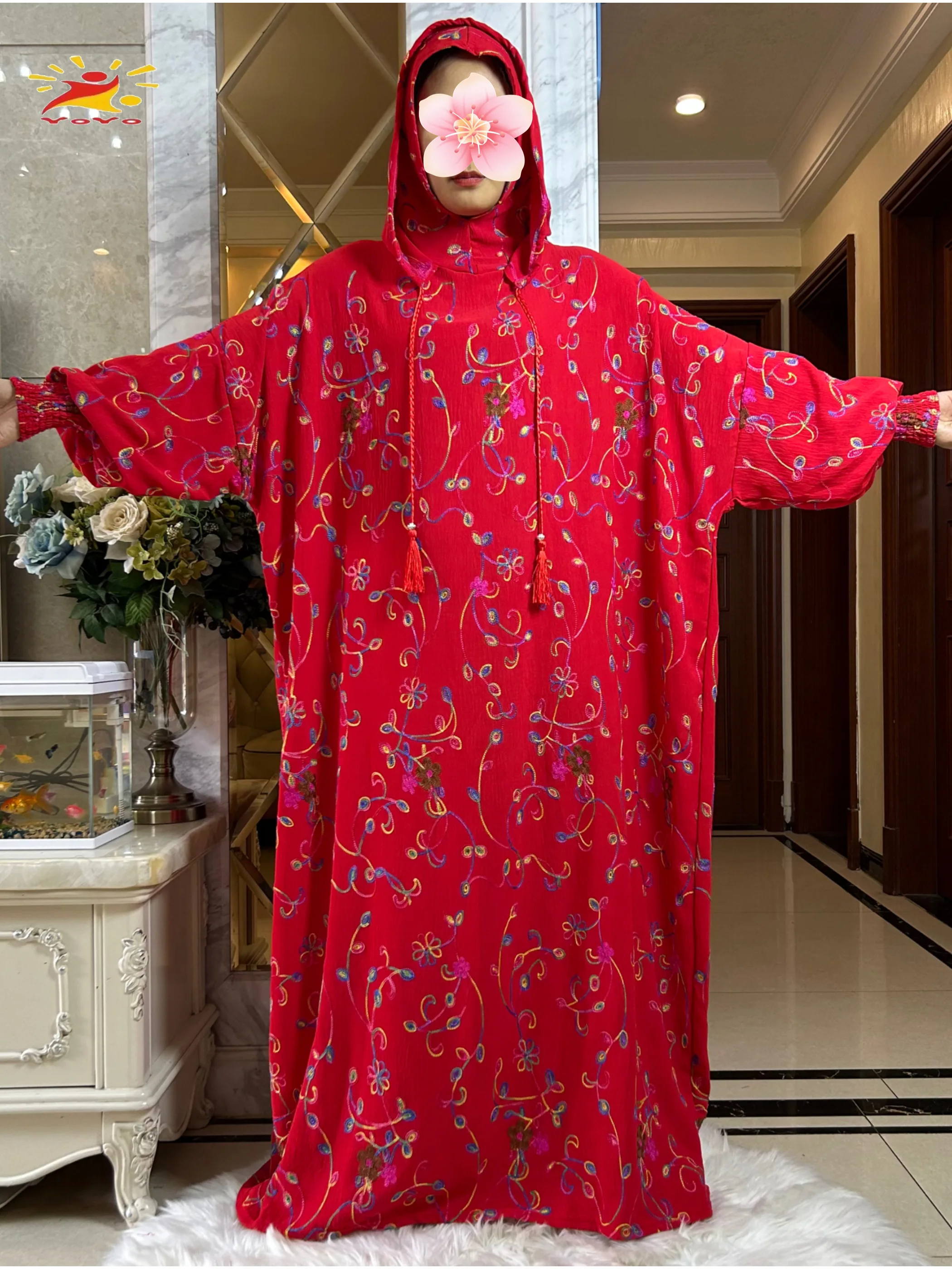 2025 New Ramadan 100% Cotton Abaya Embroidered Prayer Garment Clothing Dubai Islamic Maxi Arab Robe Muslim Women Dresses