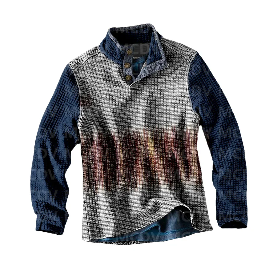 

Men's Long Sleeve Casual Top Vintage Stripe Art 3D Printed Casual Men's Polo Pullover Men Sweater