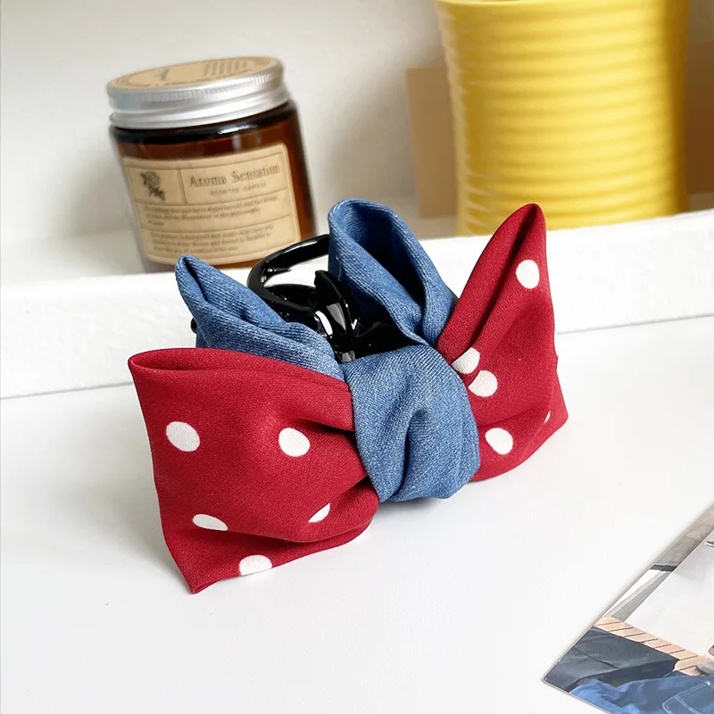 1pc Red and blue contrasting polka dot ponytail clip, sweet hairpin, new hair clip for the back of the head, shark clip