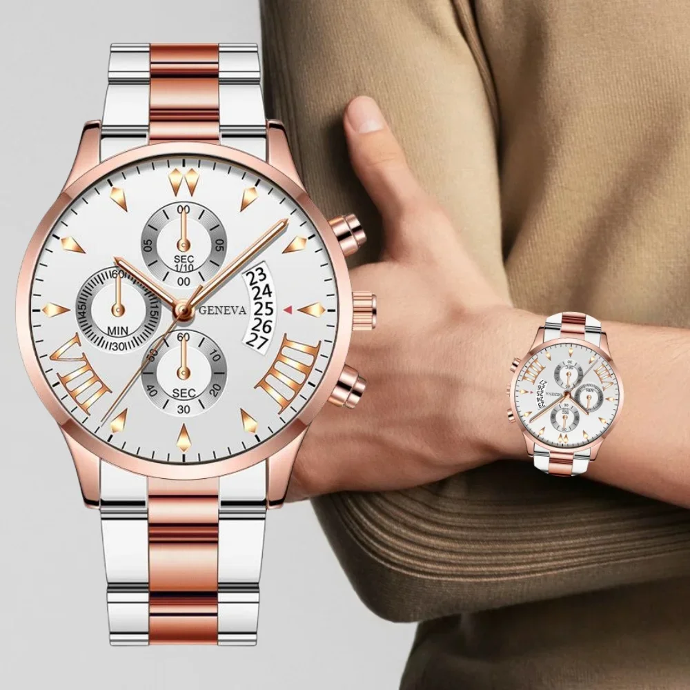 นาฬิกาควอทซ์ธุรกิจนาฬิกาสแตนเลสนาฬิกาควอตซ์หรูหราของผู้ชายนาฬิกาข้อมือหน้าปัดกลมสำหรับกิจกรรมทางธุรกิจ