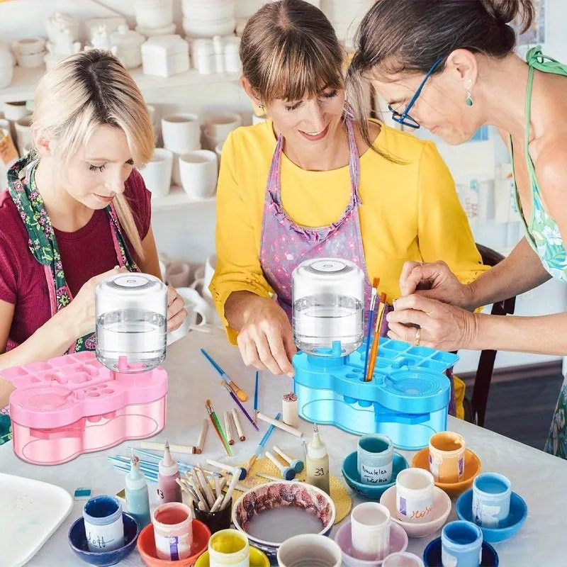 Multifunktionale Pinselreinigungswerkzeuge, mit Farbpalette und Pinselhalter, automatische Wasserzirkulation für die Schule – Detail 10