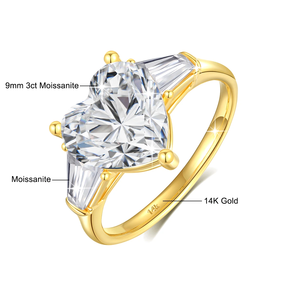 Heart Cut 9MM Full Moissanite Rings 100% 14K Gold D VVS1 Diamond Ring for Women Anniversary Wedding Fine Jewelry Gifts