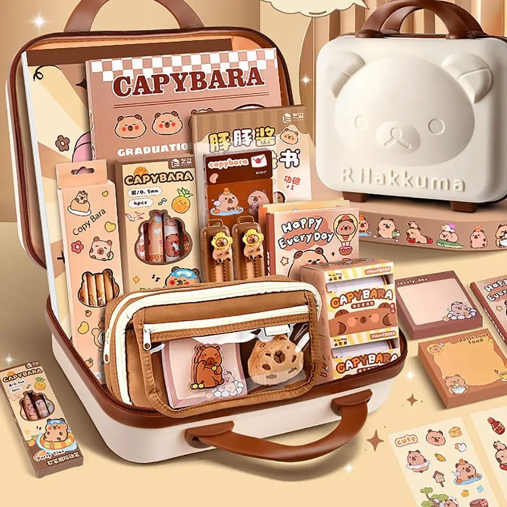 Juego de papelería Kawaii Capybara, cuaderno, pegatinas, suministros bonitos para el regreso a la escuela, regla sacapuntas, lápiz, estuche de bolígrafo