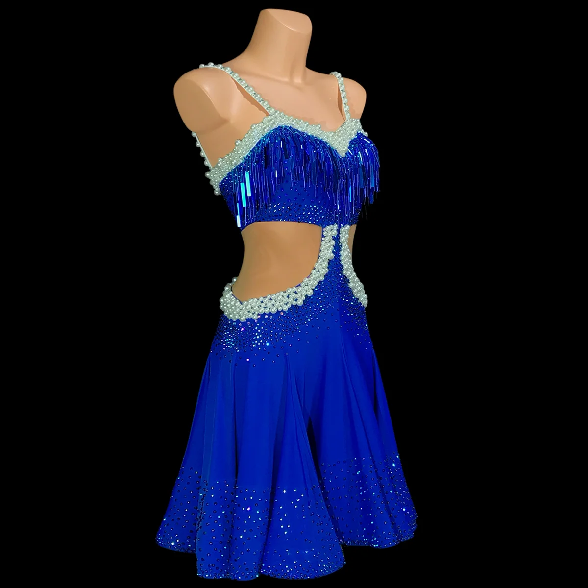 Vestido de Baile Latino para Adultos y Niños, con Diamantes AB, Personalizado de Alta Gama, con Diamantes Azules, para el Baile de Cha Cha Tango, Ropa Profesional para Mujer