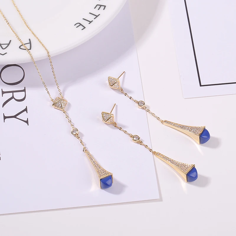 2 Pcs/set Geometry Necklace Earrings Wedding Luxury Jewelry Set Accessories Christmas Valentine's Party Gifts 2021 New