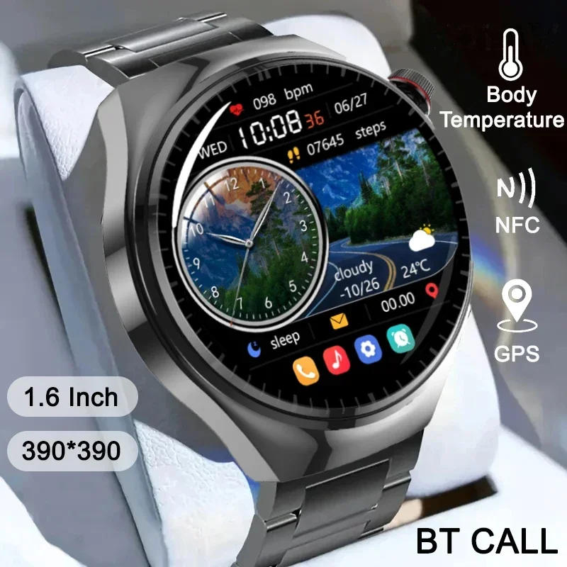 Smart Watch 2024 1.6inch Smartwatch Men Compass NFC GPS Health Monitoring Voice Assistant Temperature Sport Watches