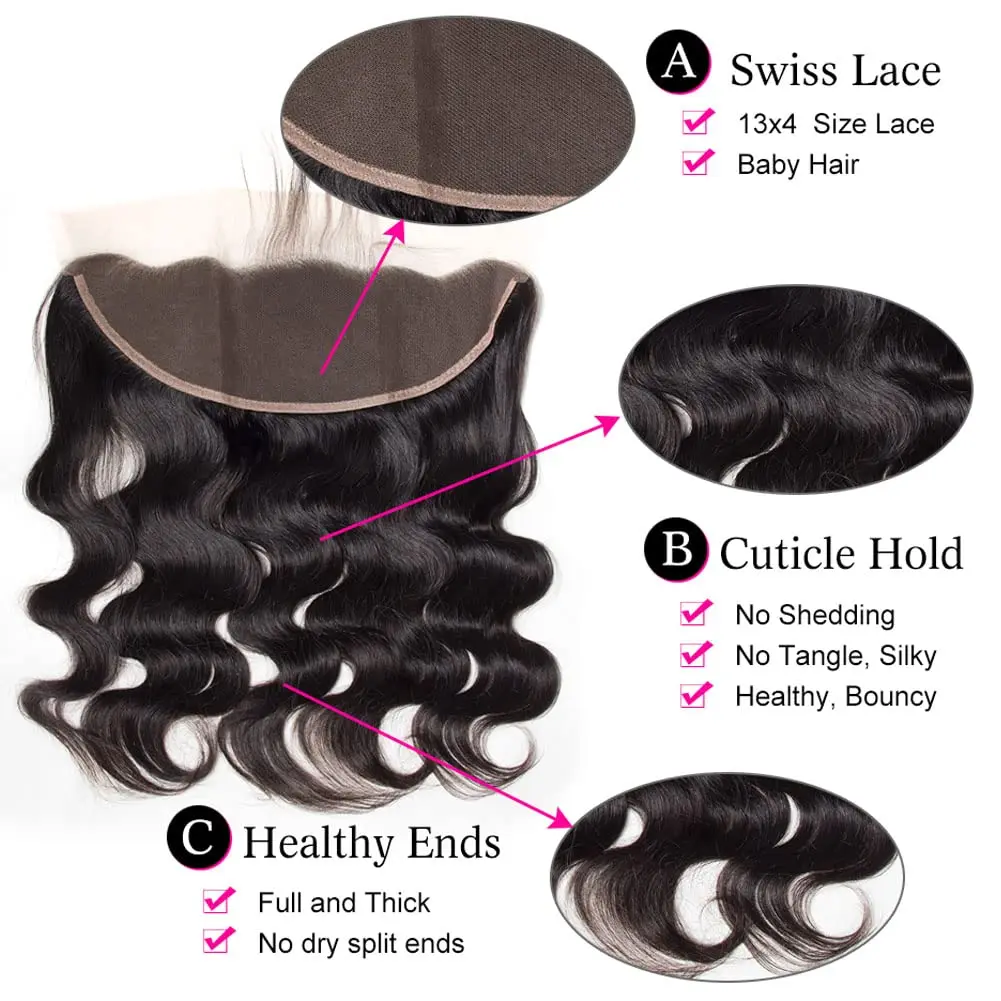 Bundel dengan gelombang tubuh Frontal rambut manusia Virgin Brasil 3 bundel dengan 13x4 HD renda Frontal bundel rambut warna hitam alami