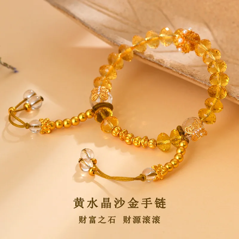 

Natural Yellow Sand Gold Color Lucky Bead Tassel Bracelet Women