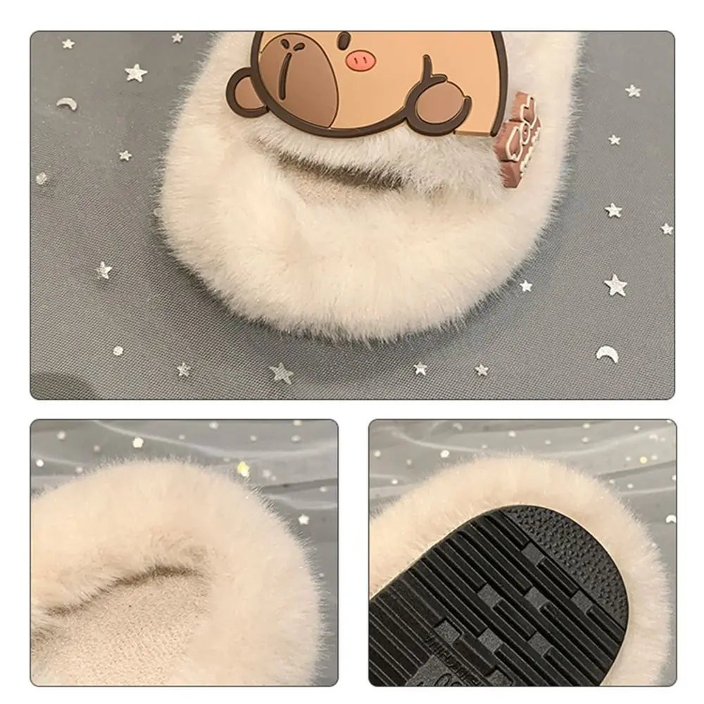 الإبداعية الأطفال الدافئة كابيبارا النعال Kawaii المطاط وحيد كابيبارا نعال قماش طويلة أفخم رقيق الشتاء أحذية المنزل غرفة نوم
