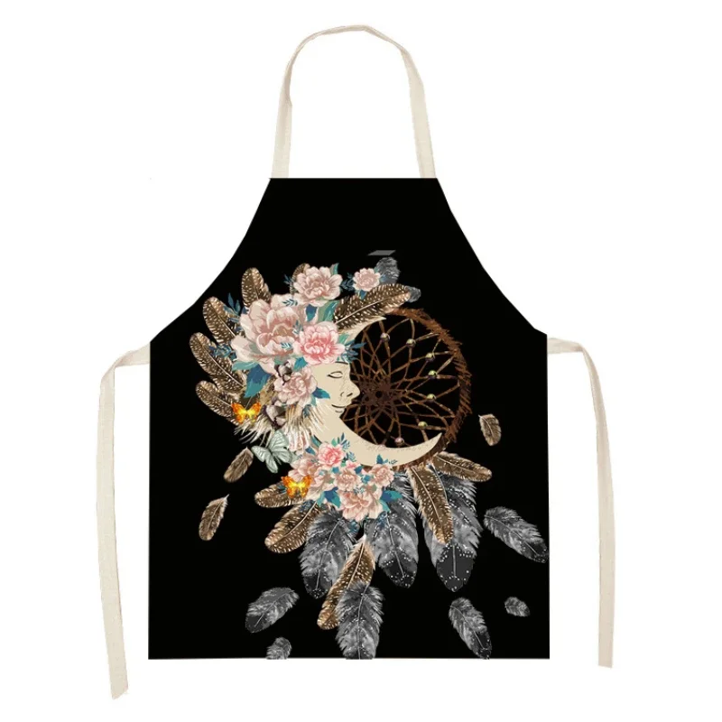 Creative Dream Catcher Pattern Linen Sleeveless Waist Apron Home Decoration Kitchen Apron Baking Accessories Tablier Cuisine