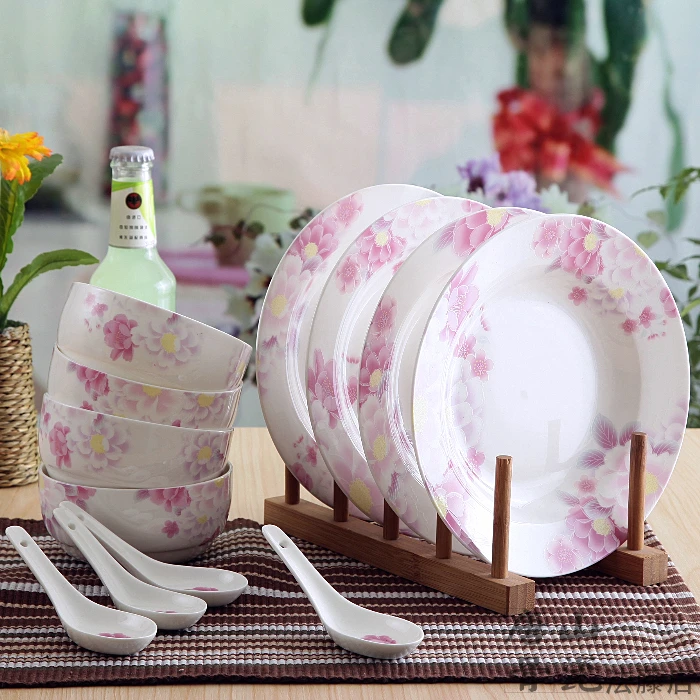 

12-piece Set, Fine Bone China Dinnerware Set, Pink Rose Painting, Chinese Style, Ceramic Dishes, Table Set, Dinner Sets