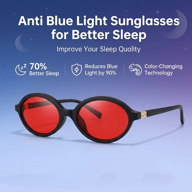 

Anti Blue Light Oval Glasses With Better Sleep Red Tinted Lenses Computer Sunglasses Women Men 2026 Change Colors Eyewear UV400