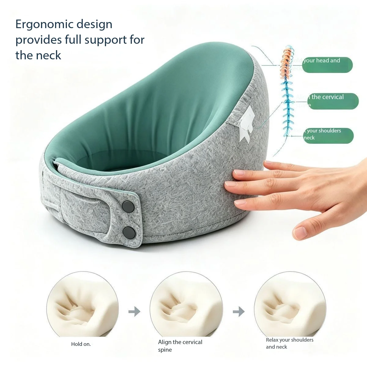 Memory Foam U‑Shaped Travel Pillow for Side Sleepers, Foldable & Portable, Neck Support Pillow for Airplane, Office Napping