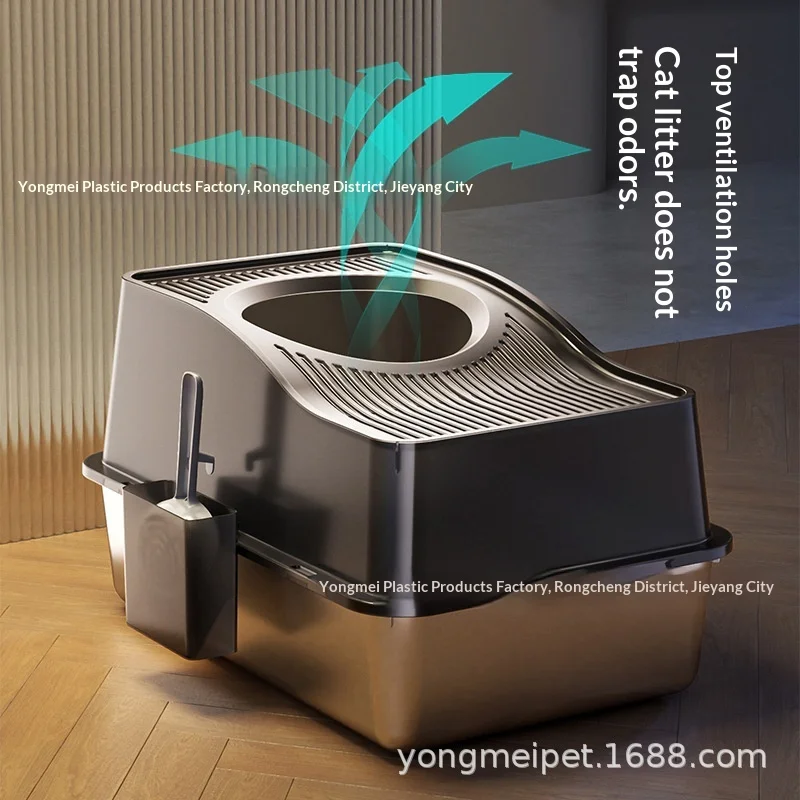 Caja de arena para gatos XL inox cerrada antisalpicaduras - imagen 2