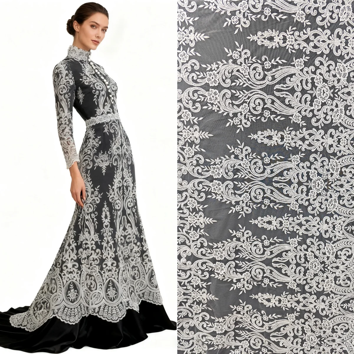 

Высококачественная необработанная белая вышитая кружевная сетчатая ткань, дизайн свадебных платьев ручной работы, аксессуары «сделай сам», ткани для украшения одежды