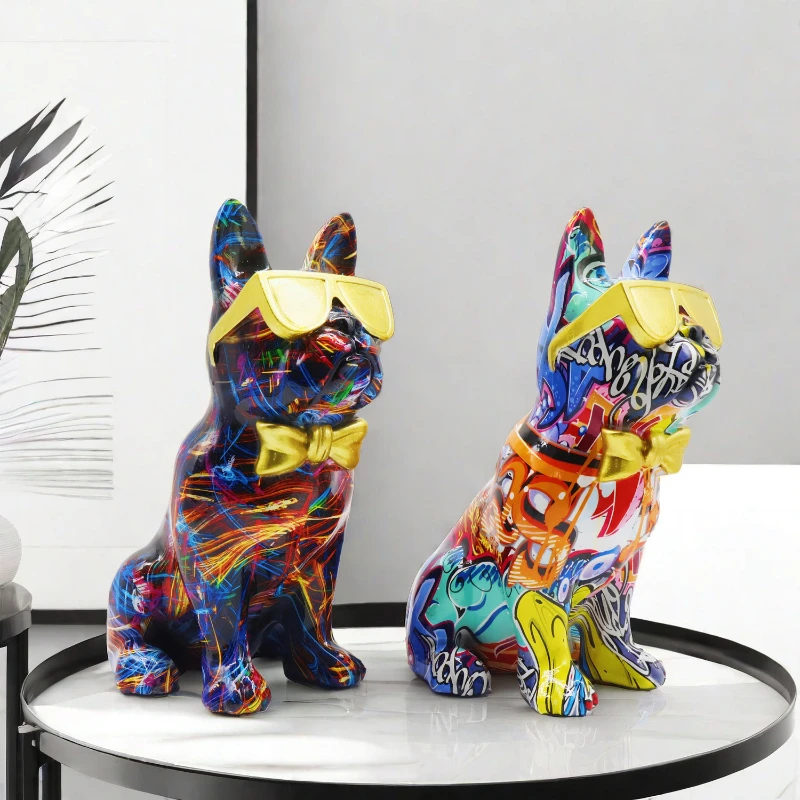 سطح المكتب تماثيل صغيرة على شكل حيوانات الكتابة على الجدران الفرنسية البلدغ التماثيل الراتنج اليدوية المنحوتات لمكتب غرفة المعيشة المنزلي ديكور صديق هدية