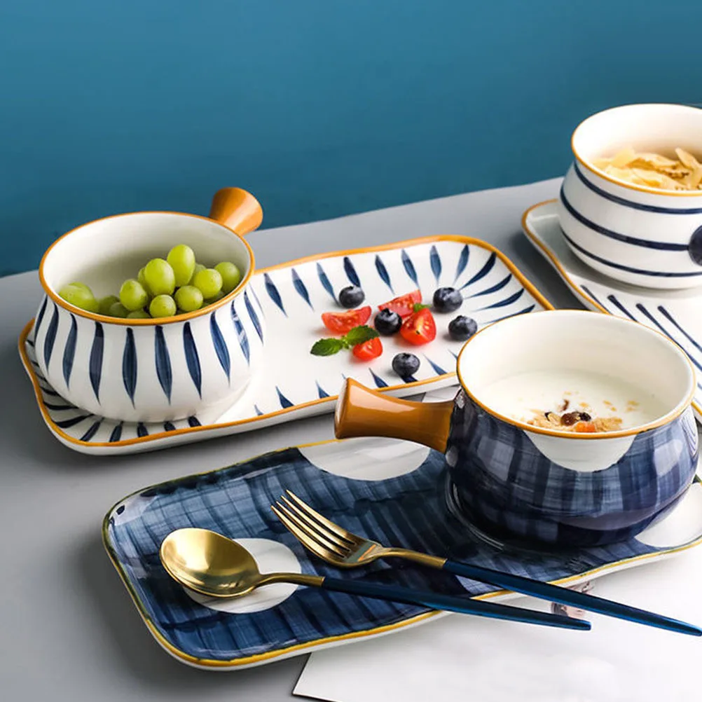 

Single Handle Baking Bowl Multi-Function Ceramic Food Bowl for Breakfast Soup Salad Household Dinner Accessory