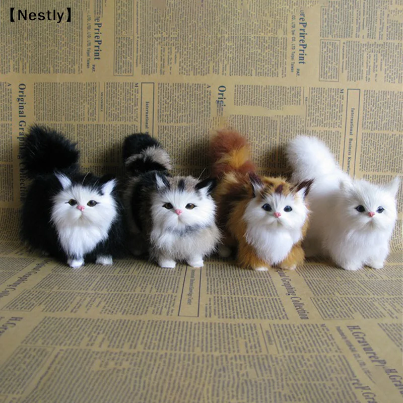 Simulation Cat Plush Toys Soft Stuffed Kitten Model Fake Cat Realist Animals for Kids Girls Birthday Valentine's Day Gift〔Nest〕