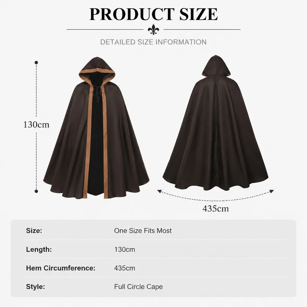 Mittelalterlicher Erwachsenen-Krieger-Umhang mit Kapuze, Unisex, Kontraststreifen, Zauberer-Robe, Halloween-Party, Festival, Cosplay-Kostüm 2026 – Detail 7