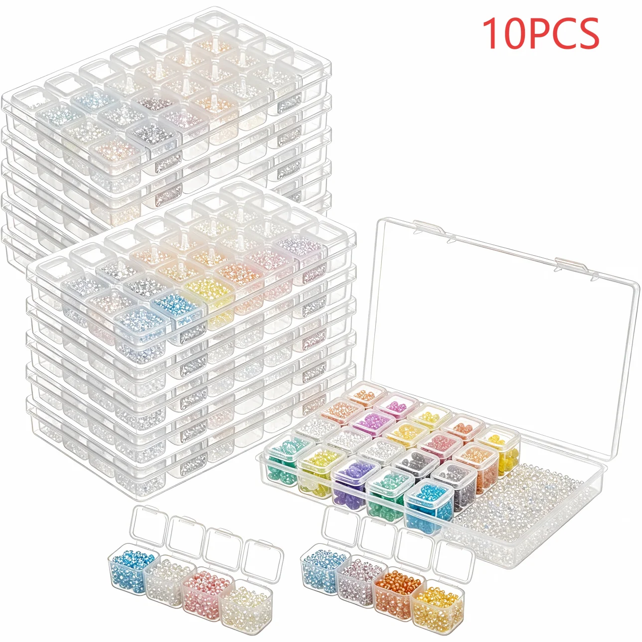 10個セット：28スロット（4コンパートメント列）ダイヤモンドペインティング＆クロスステッチアクセサリー収納ボックス