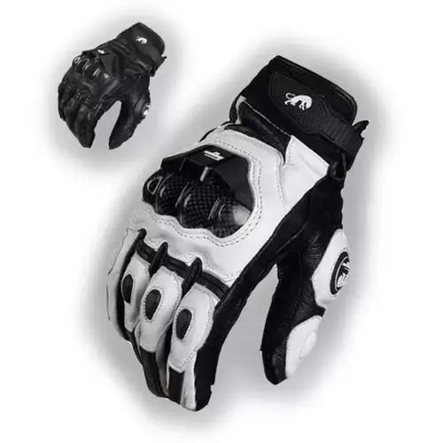Imagen 2 del producto Guantes de moto de carreras negros para hombre, guantes táctiles blancos de cuero genuino para montar en carretera, guantes de moto para las cuatro estaciones, talla: S-2XL