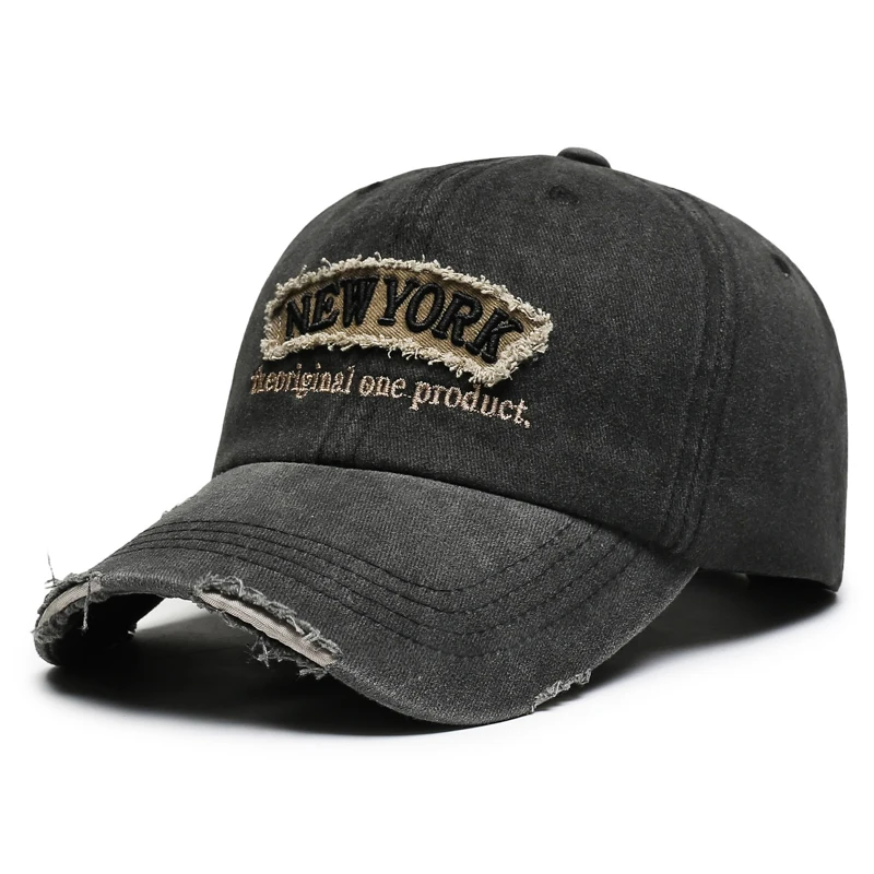 Vintage Distressed Hole Embroidery Letter Denim Baseball Cap, Unisex Spring/Summer Outdoor Casual Baseball Hat, Sun Hat, Trendy.