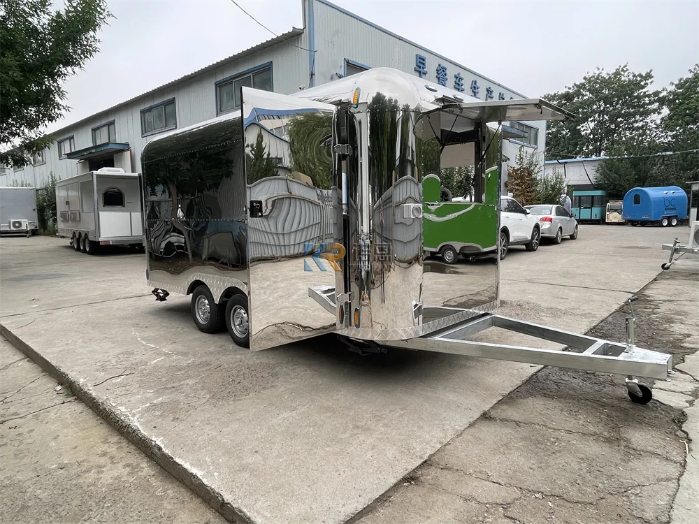 รถเทรลเลอร์รถขายอาหารฮอตดอกร้านกาแฟอุปกรณ์จัดเลี้ยงแบบเต็มตู้ขายอาหาร