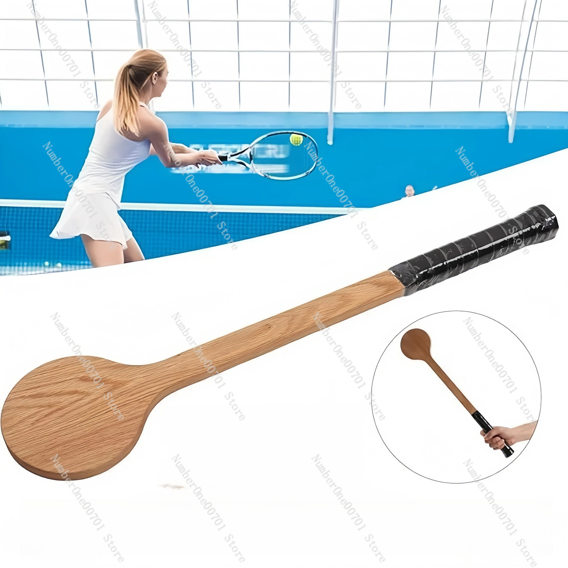 Wooden Tennis Training Spoon Pointer Swing Practice Racket Auxiliary Tool For Tennis And Badminton Beginner Training