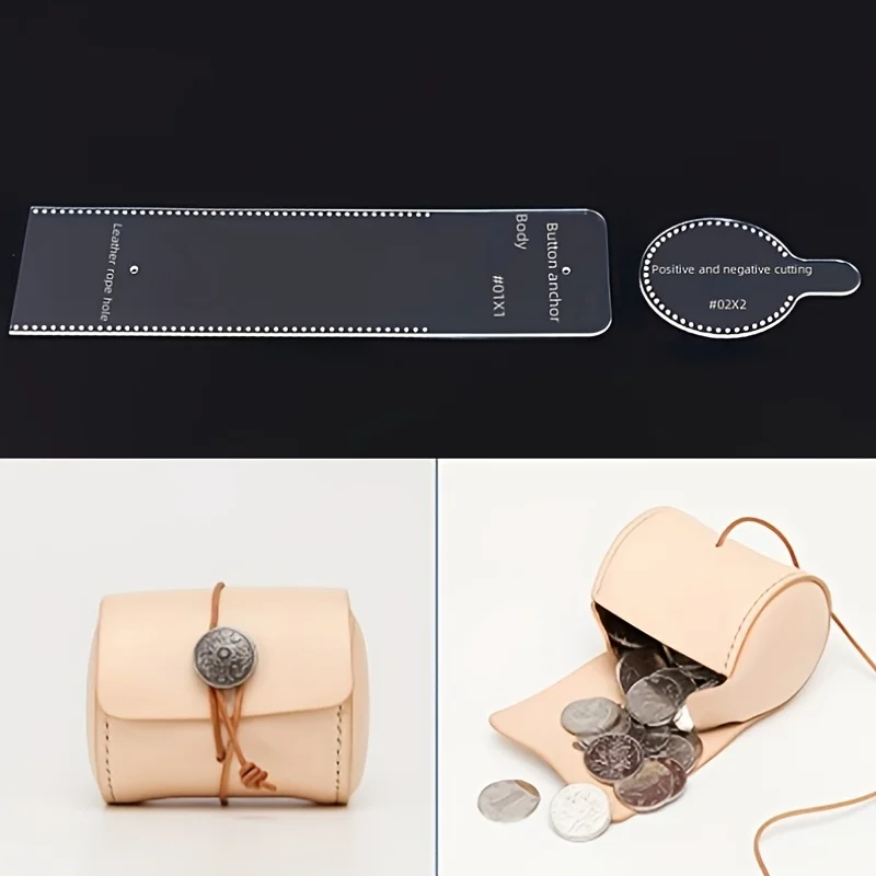 2 Stück/Set Tasche Handgefertigte Lederherstellungs-Schablone DIY Münzbörse Aufbewahrungstasche Acryl-Version Musterdesign Schablone Lederwerkzeuge