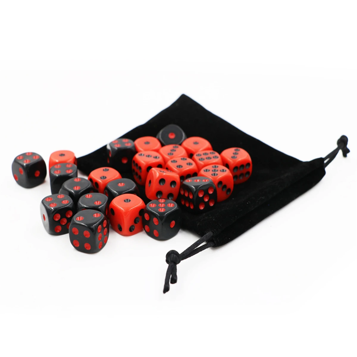 24PCS 16mm D6 Dice Set Red Black, Velvet Bag Included - Board Games & Tabletop RPG Gaming Accessories