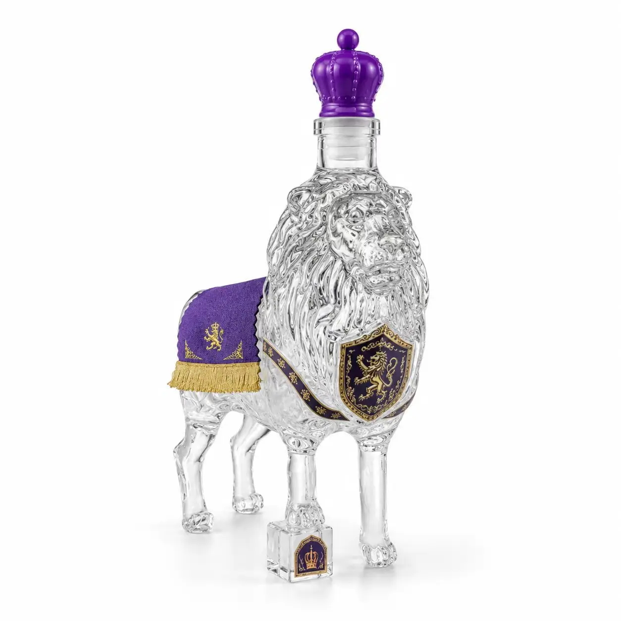 Lion Shape Whiskey Decanter 350ml Hand Blown Borosilicate Glass Liquor Dispenser Luxury Purple Crown Stopper Bar Decor Gift