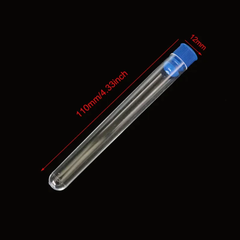 Tube à essai de laboratoire en plastique transparent avec bouchon de départ, fournitures scolaires, 12x100mm, 10 pièces par paquet