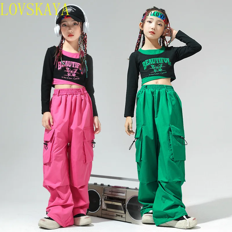 Kids Hip Hop Dancing Costumes for Girls Ballroom Shirt Pants Jazz Dance Stage Wear Outfits Child Dancewear Performance Suits