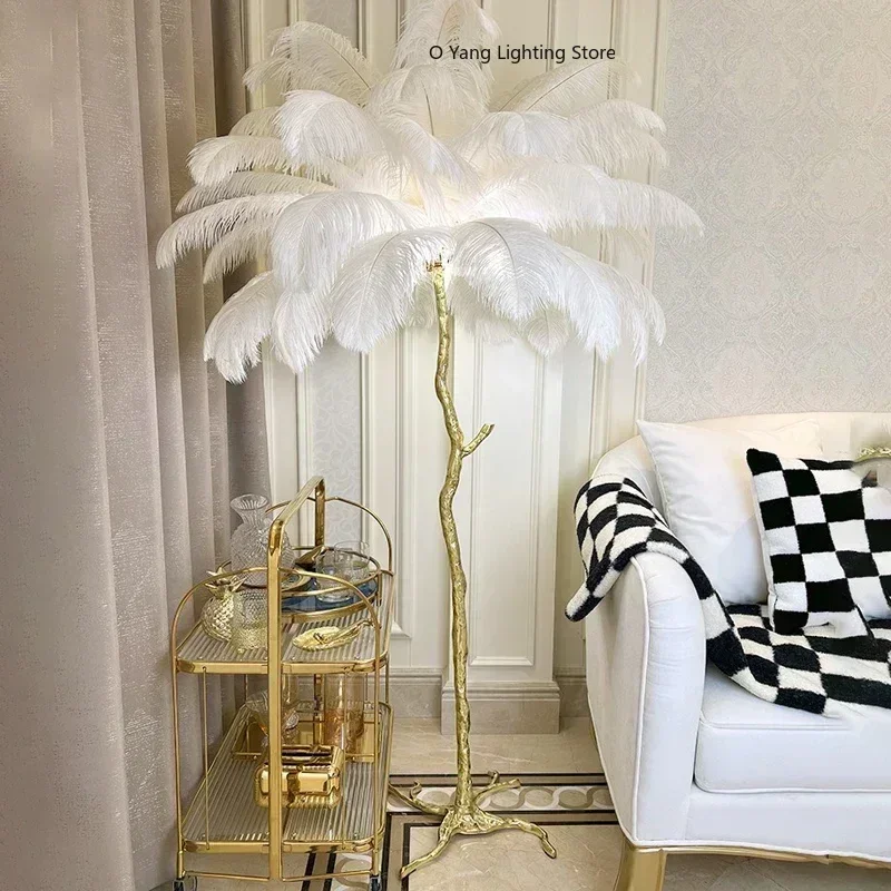 Silver Gold  Nordic Resin Feather Floor Lamp Light Luxury Living Room Home Decor Bedside Sofa Vertical Light E27